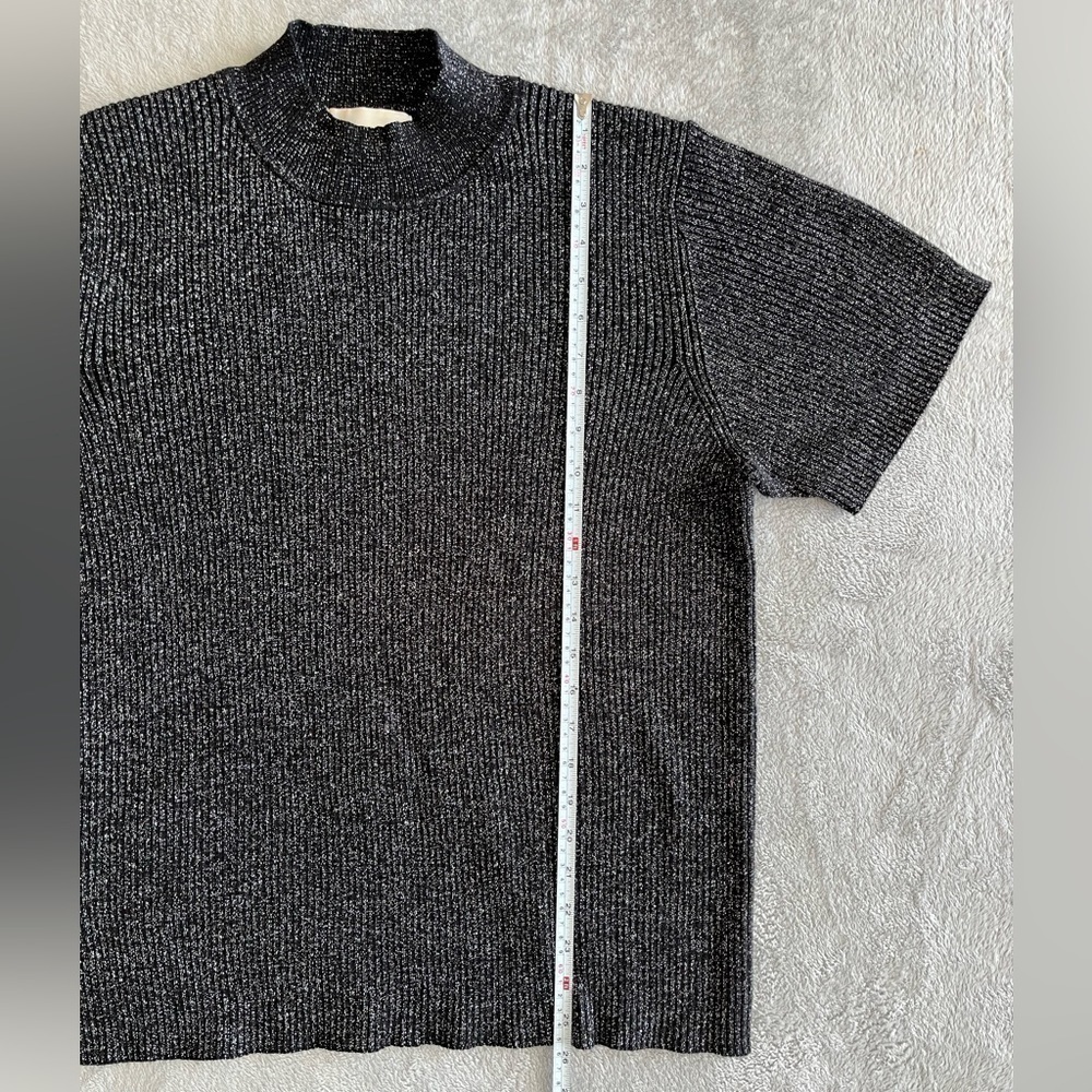 SUSAN Graver Vintage Black Multi Shimmer Mock Neck Short Sleeve Sweater Size 1X - Picture 5 of 6